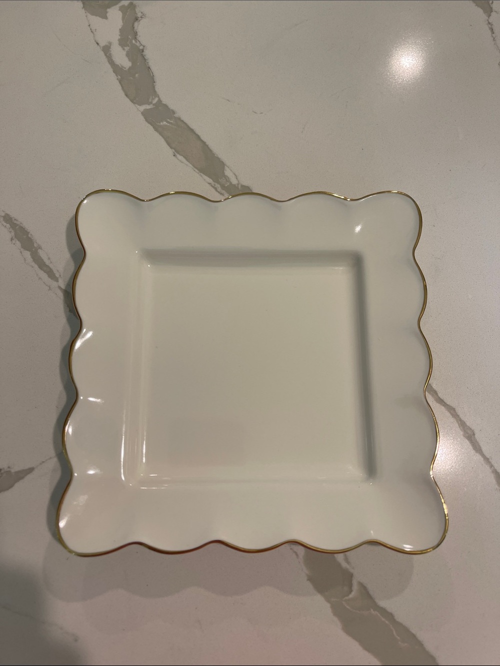 Mark & Graham White Scalloped Square Plate with Gold Trim